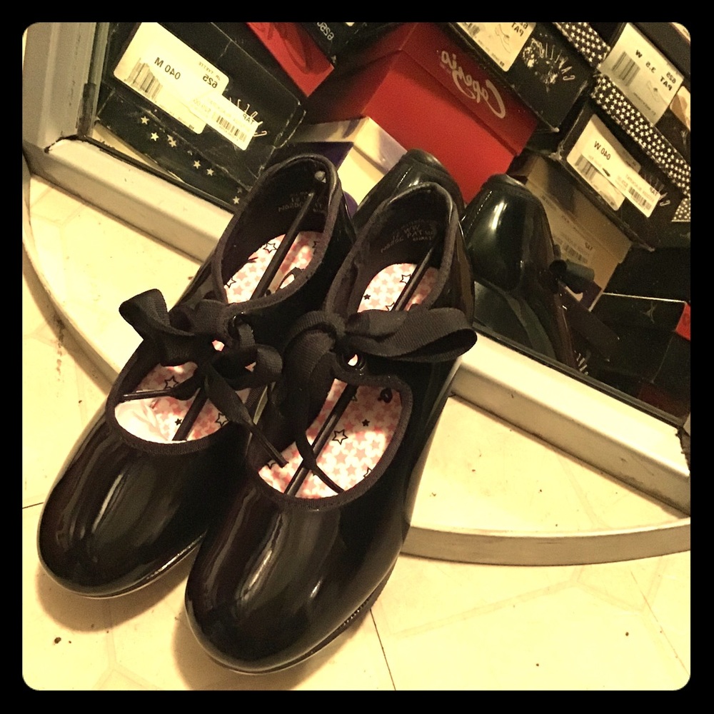 Black patent leather tap shoes